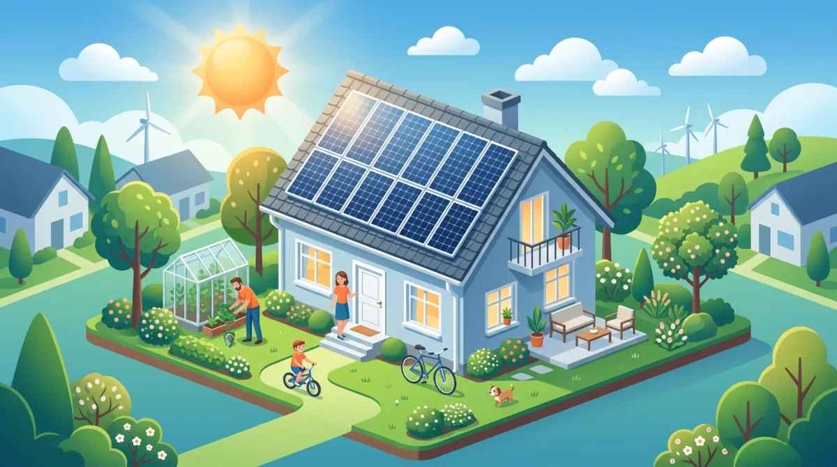 Panneaux solaires installés sur le toit d'une maison résidentielle sous un grand soleil